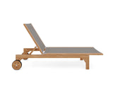 Montauk Teak Outdoor Reclining Sunlounger with Wheels Outdoor Cabanas & Loungers LOOMLAN By HiTeak