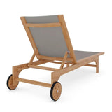 Montauk Teak Outdoor Reclining Sunlounger with Wheels Outdoor Cabanas & Loungers LOOMLAN By HiTeak