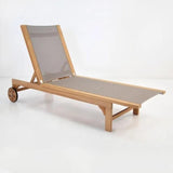 Montauk Teak Outdoor Reclining Sunlounger with Wheels Outdoor Cabanas & Loungers LOOMLAN By HiTeak