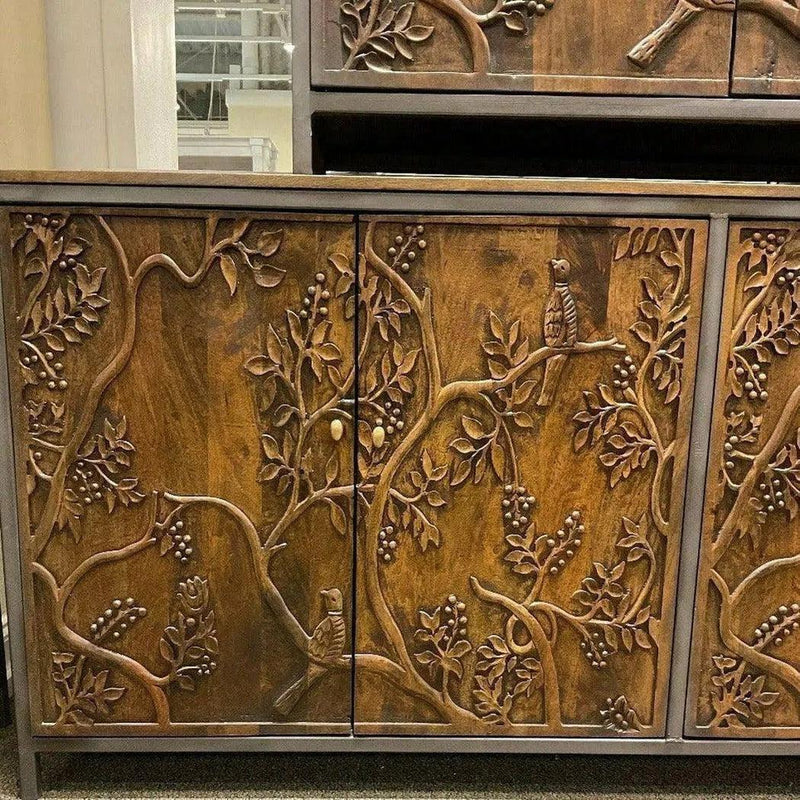 Mother Nature 59x36" Tall Cabinet Hand Carved Birds Front Doors Buffets & Curios LOOMLAN By LOOMLAN