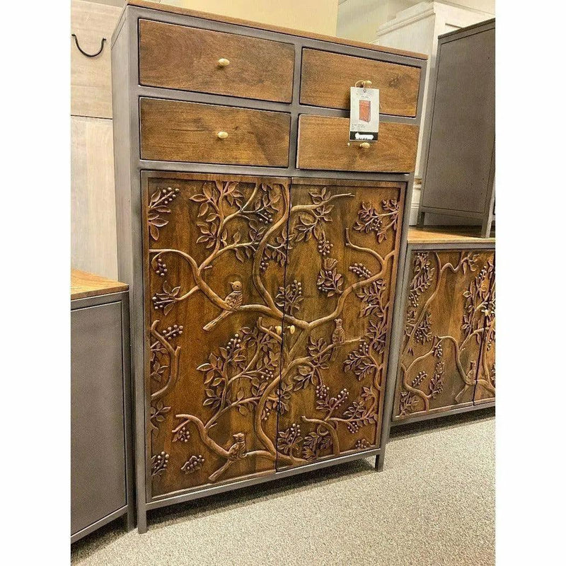 Mother Nature 59x36" Tall Cabinet Hand Carved Birds Front Doors Buffets & Curios LOOMLAN By LOOMLAN