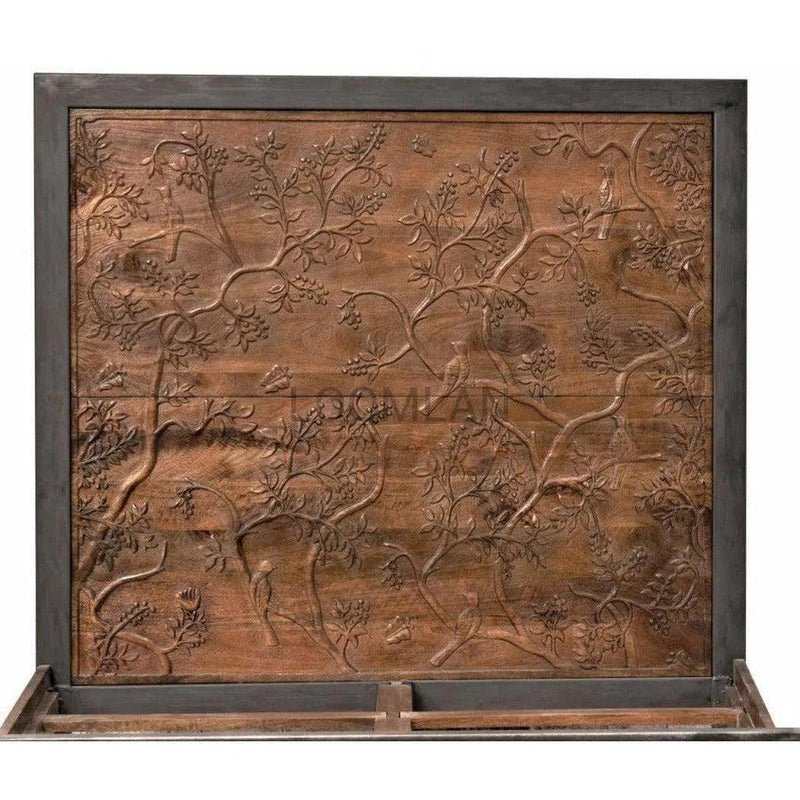 Mother Nature 59x36" Tall Cabinet Hand Carved Birds Front Doors Buffets & Curios LOOMLAN By LOOMLAN