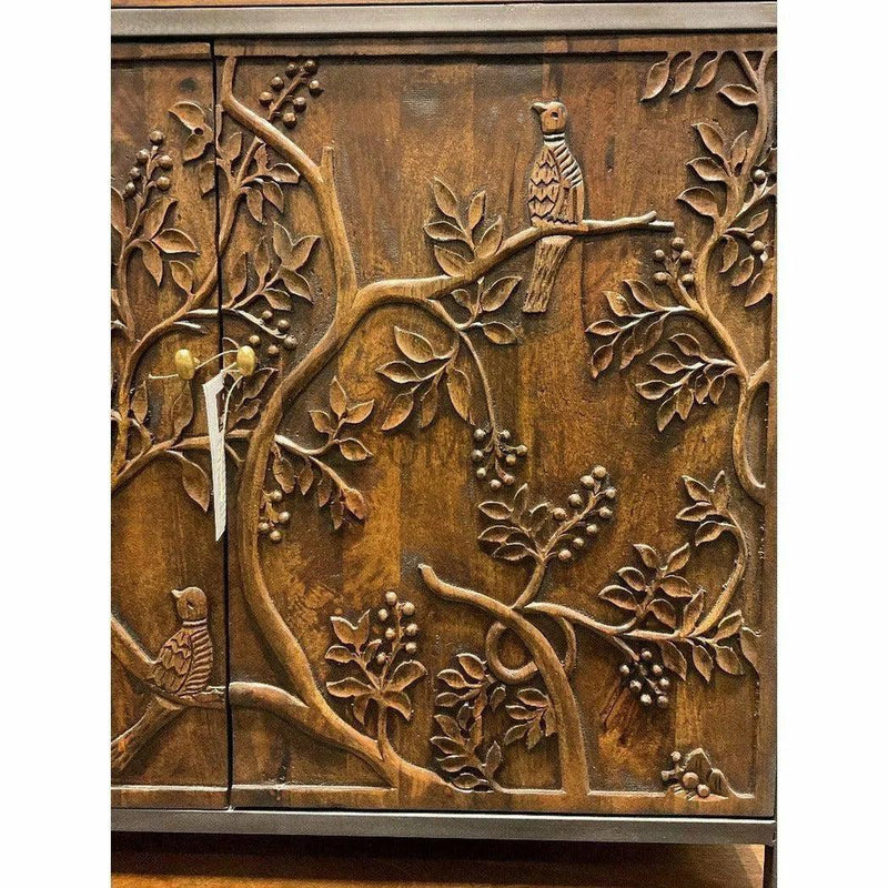 Mother Nature 59x36" Tall Cabinet Hand Carved Birds Front Doors Buffets & Curios LOOMLAN By LOOMLAN