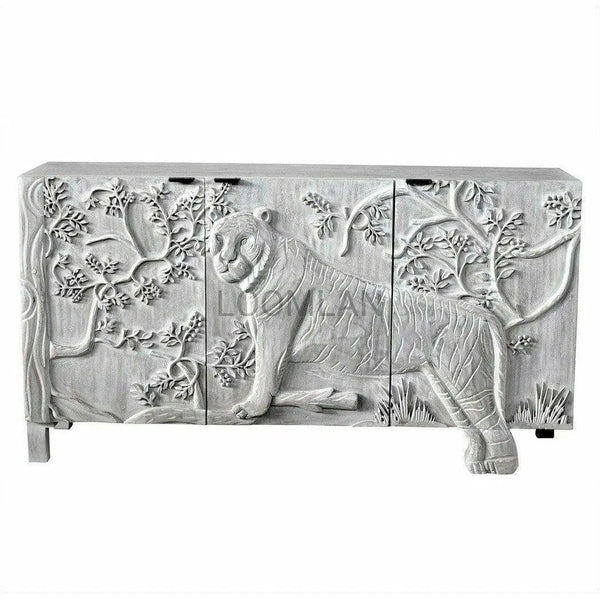 Mother Nature 60" White Sideboard Hand Carved Tiger Front Doors Sideboards LOOMLAN By LOOMLAN