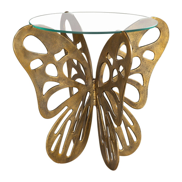 Motyl Glass and Aluminum Gold Round Accent Table Side Tables LOOMLAN By Zuo Modern