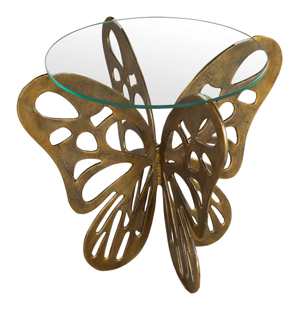 Motyl Glass and Aluminum Gold Round Accent Table Side Tables LOOMLAN By Zuo Modern