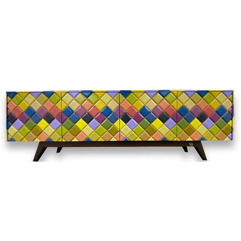 Multicolor Bright Rainbow Diamond Wood Sideboard for Dining Room Sideboards LOOMLAN By Victor Betancourt