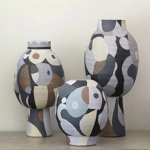 Multicolor Grey Tone Pablo Short Vase Vases & Jars LOOMLAN By Jamie Young