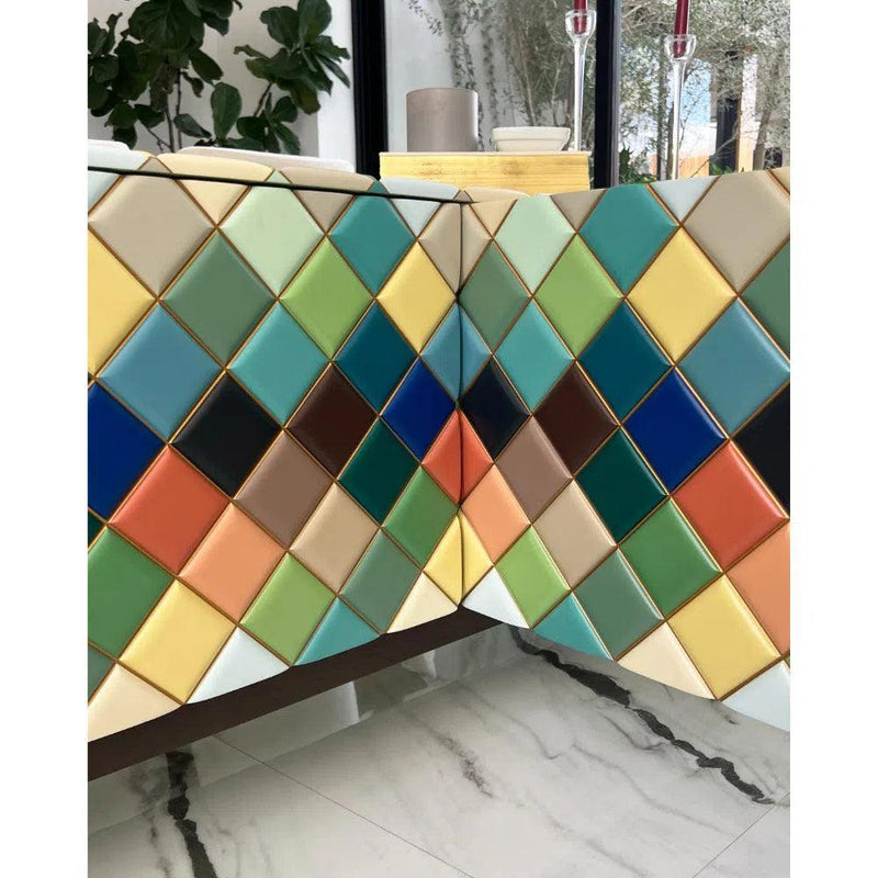 Multicolor Opaque Rainbow Diamond Wood Sideboard for Dining Room Sideboards LOOMLAN By Victor Betancourt