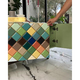 Multicolor Opaque Rainbow Diamond Wood Sideboard for Dining Room Sideboards LOOMLAN By Victor Betancourt