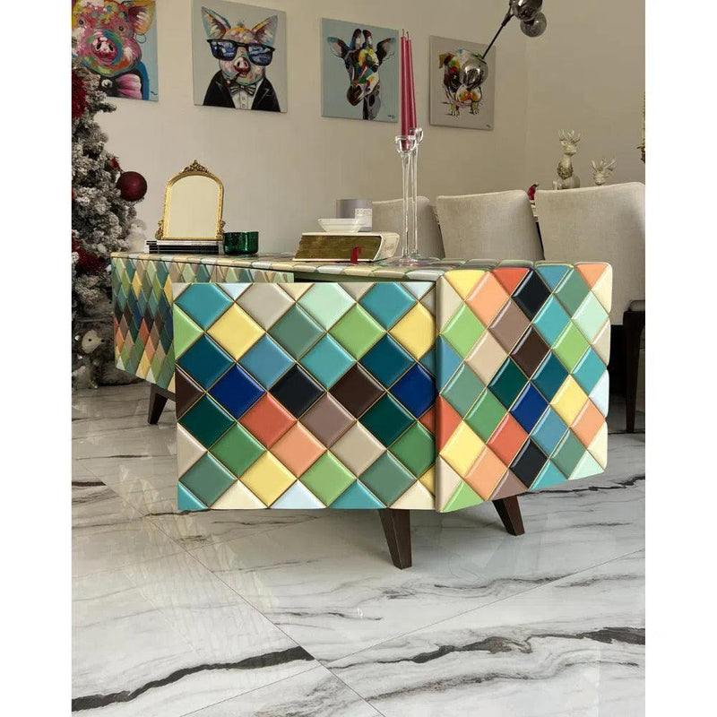 Multicolor Opaque Rainbow Diamond Wood Sideboard for Dining Room Sideboards LOOMLAN By Victor Betancourt