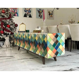 Multicolor Opaque Rainbow Diamond Wood Sideboard for Dining Room Sideboards LOOMLAN By Victor Betancourt