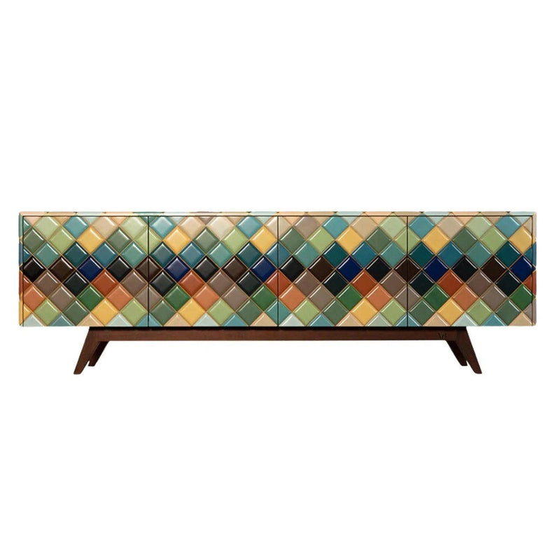 Multicolor Opaque Rainbow Diamond Wood Sideboard for Dining Room Sideboards LOOMLAN By Victor Betancourt