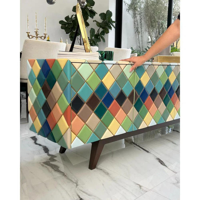 Multicolor Opaque Rainbow Diamond Wood Sideboard for Dining Room Sideboards LOOMLAN By Victor Betancourt