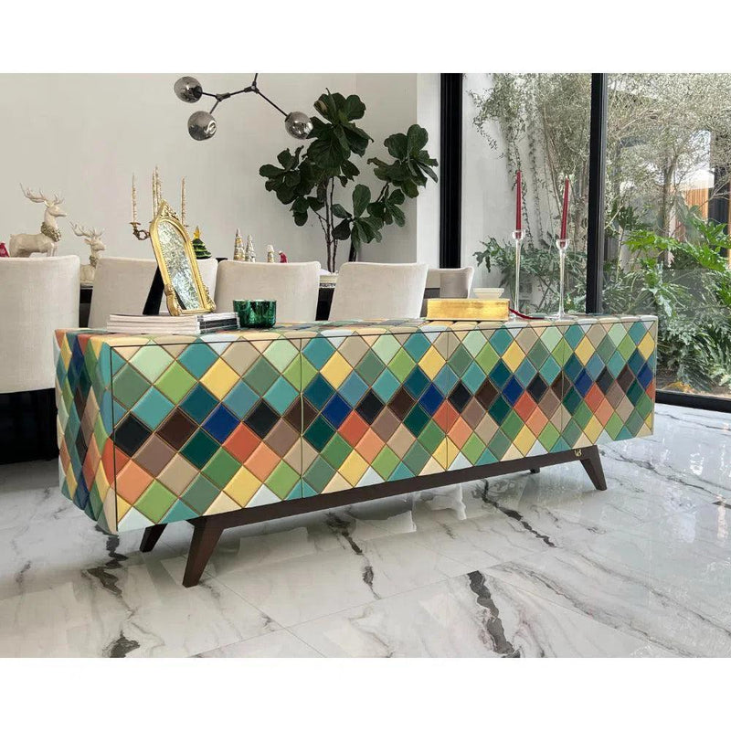 Multicolor Opaque Rainbow Diamond Wood Sideboard for Dining Room Sideboards LOOMLAN By Victor Betancourt