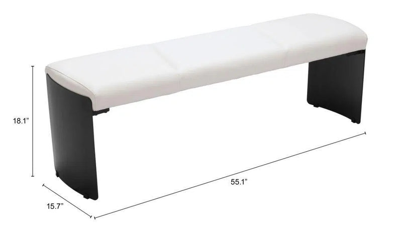 Mur Wood and Steel White Bench Bedroom Benches LOOMLAN By Zuo Modern