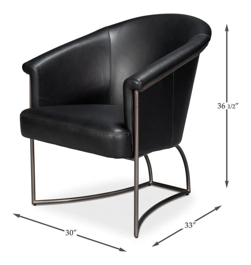 Nagel Distilled Leather and Iron Black Arm Chair Club Chairs LOOMLAN By Sarreid