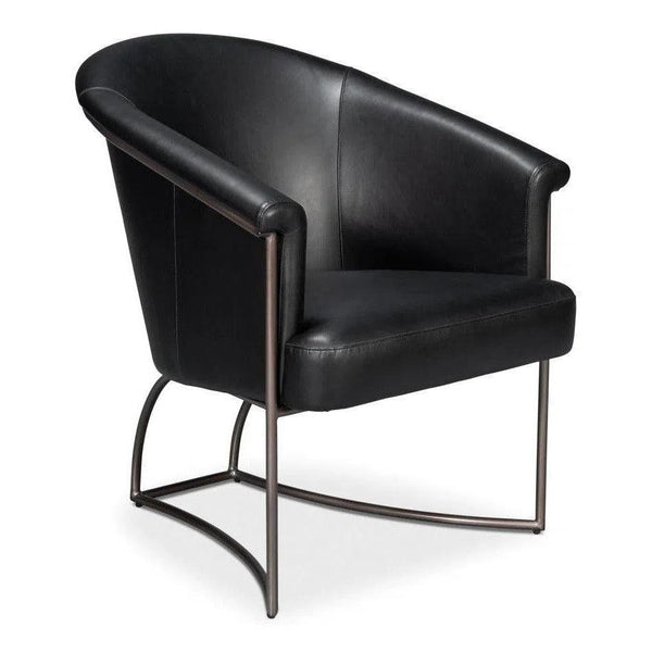 Nagel Distilled Leather and Iron Black Arm Chair Club Chairs LOOMLAN By Sarreid