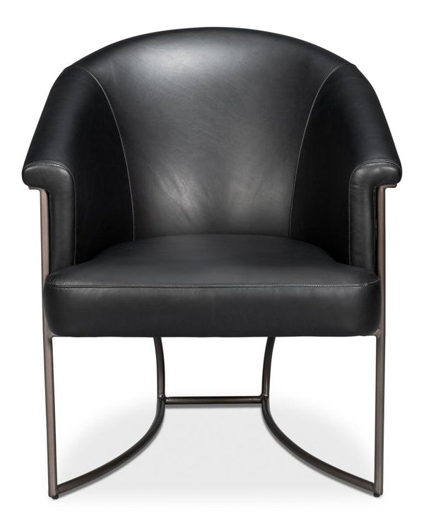 Nagel Distilled Leather and Iron Black Arm Chair Club Chairs LOOMLAN By Sarreid