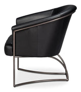 Nagel Distilled Leather and Iron Black Arm Chair Club Chairs LOOMLAN By Sarreid