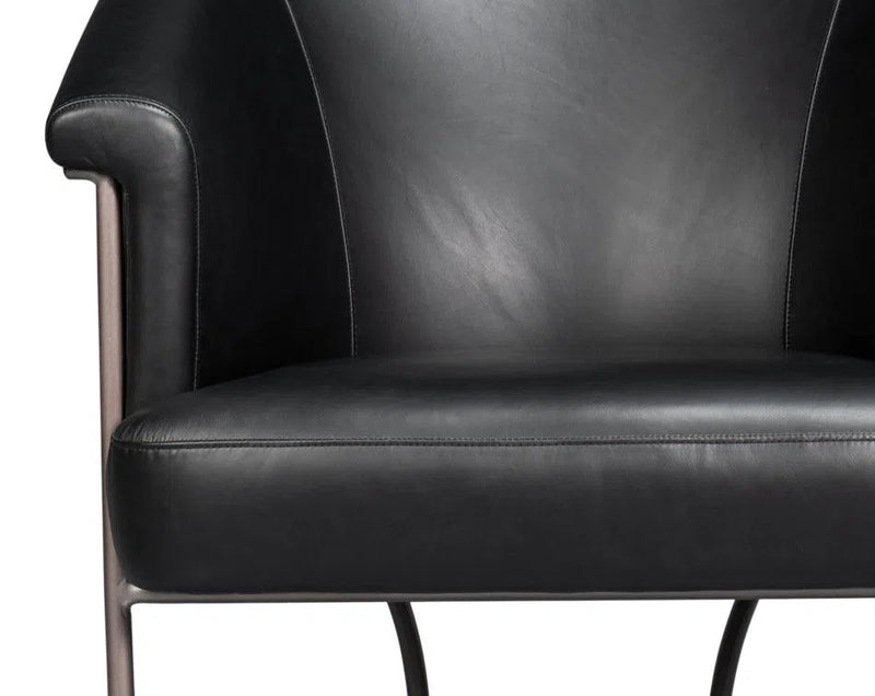 Nagel Distilled Leather and Iron Black Arm Chair Club Chairs LOOMLAN By Sarreid