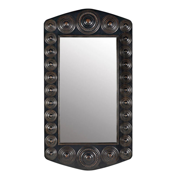 Nanna Mirror, Hand Rubbed Black with Light Brown Trim Wall Mirrors LOOMLAN By Noir