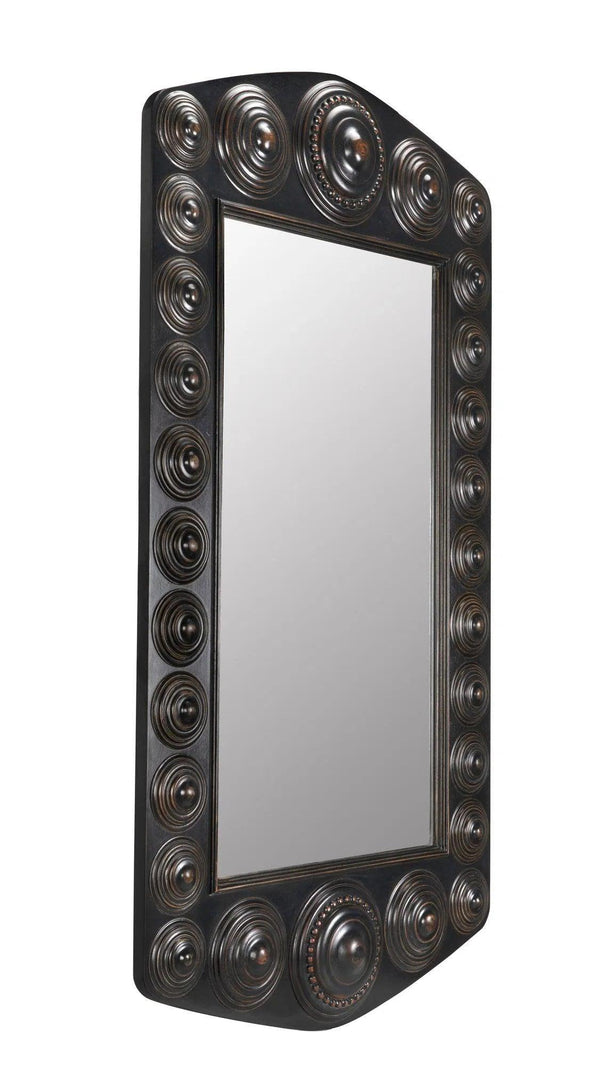 Nanna Mirror, Hand Rubbed Black with Light Brown Trim Wall Mirrors LOOMLAN By Noir