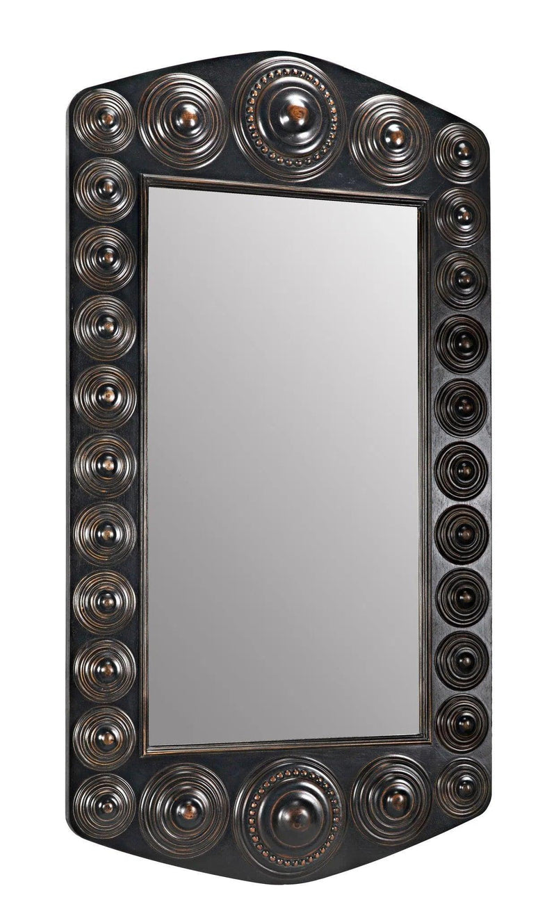 Nanna Mirror, Hand Rubbed Black with Light Brown Trim Wall Mirrors LOOMLAN By Noir