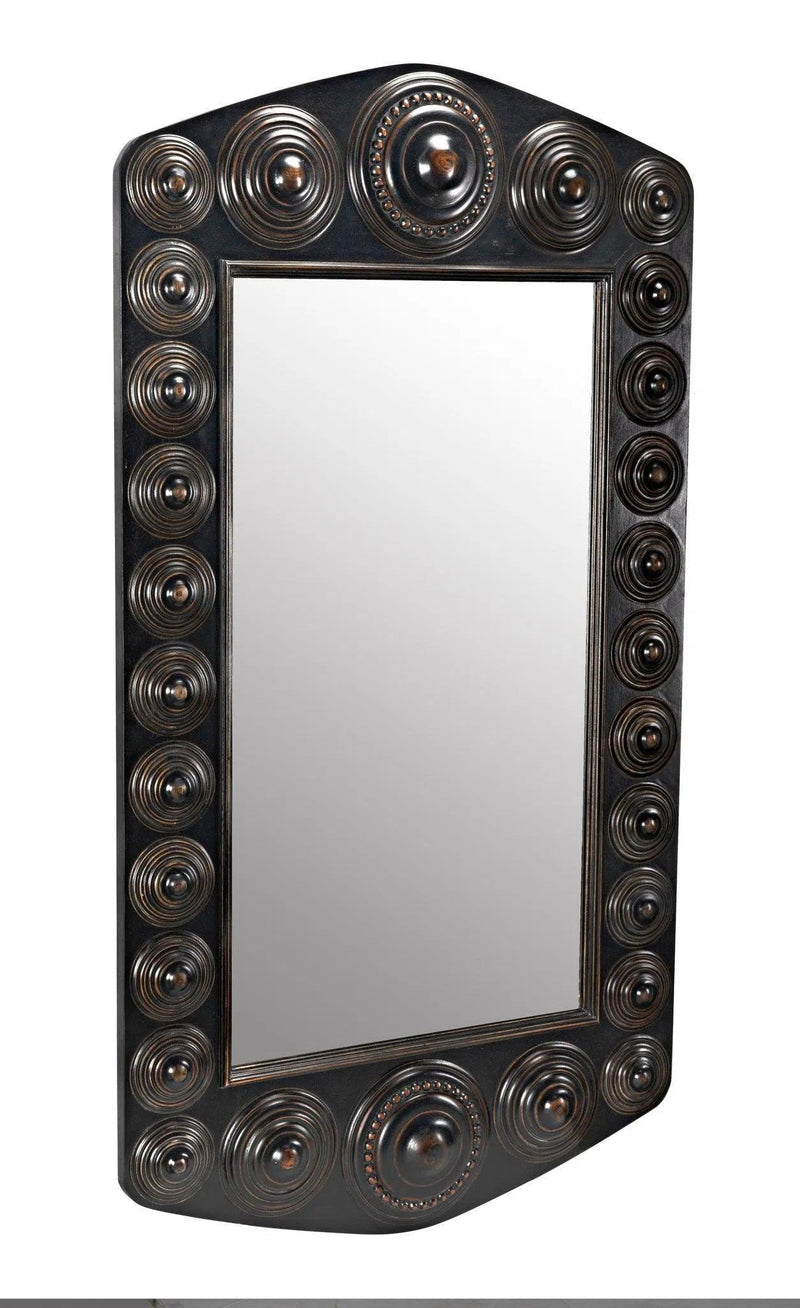 Nanna Mirror, Hand Rubbed Black with Light Brown Trim Wall Mirrors LOOMLAN By Noir