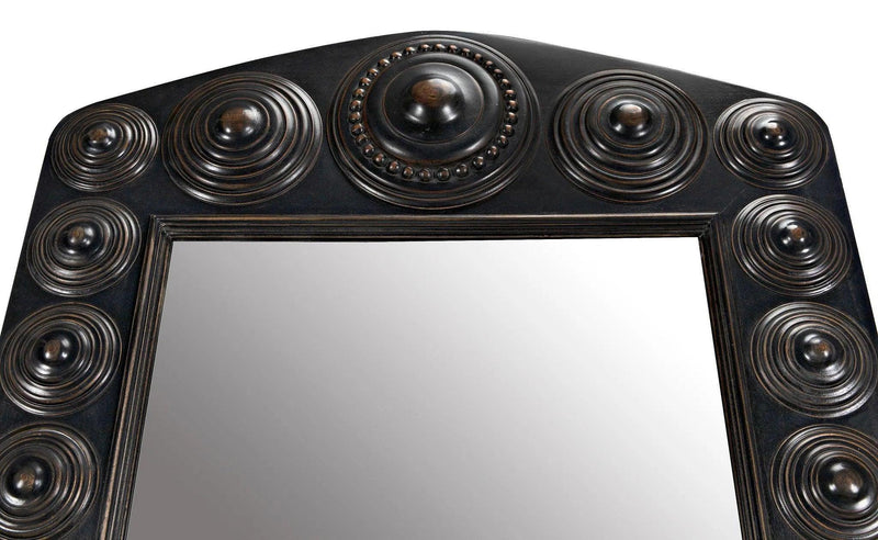 Nanna Mirror, Hand Rubbed Black with Light Brown Trim Wall Mirrors LOOMLAN By Noir