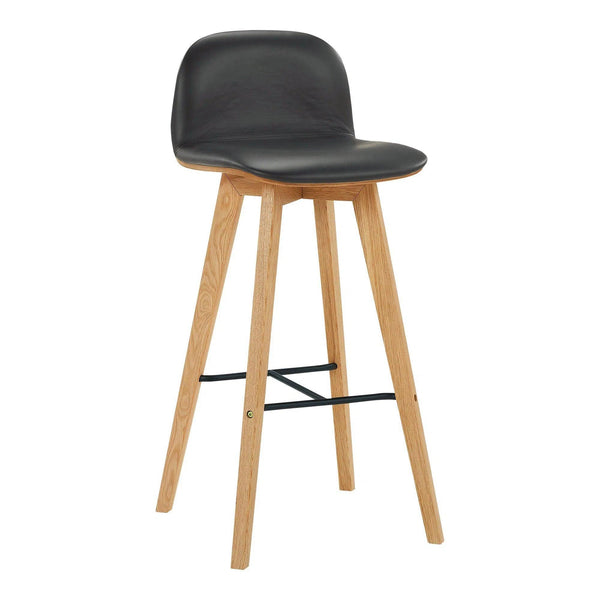 Napoli Black Leather and Wood Bar Stool Poufs and Stools LOOMLAN By Moe's Home