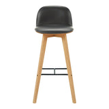 Napoli Black Leather and Wood Bar Stool Poufs and Stools LOOMLAN By Moe's Home