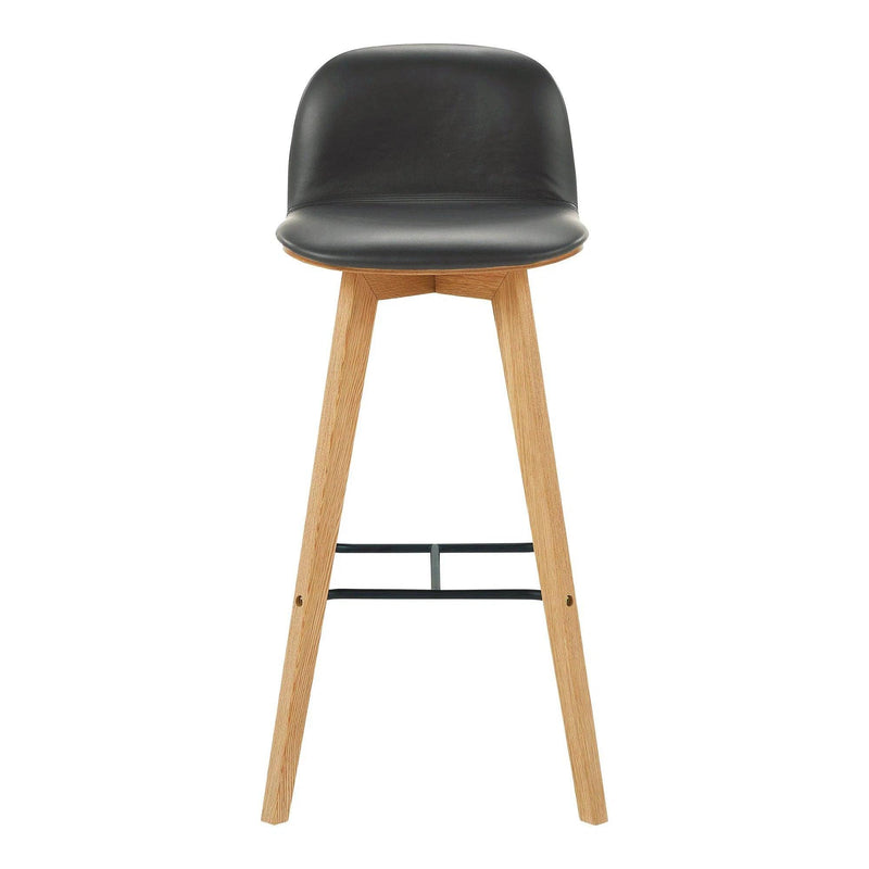 Napoli Black Leather and Wood Bar Stool Poufs and Stools LOOMLAN By Moe's Home