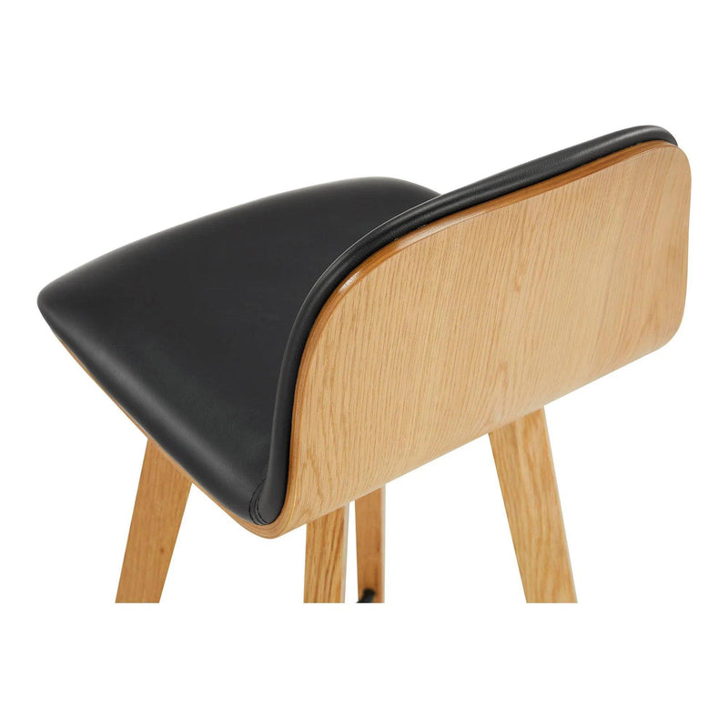 Napoli Black Leather and Wood Bar Stool Poufs and Stools LOOMLAN By Moe's Home