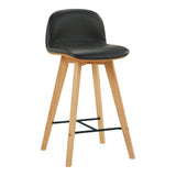 Napoli Black Leather and Wood Counter Stool Counter Stools LOOMLAN By Moe's Home