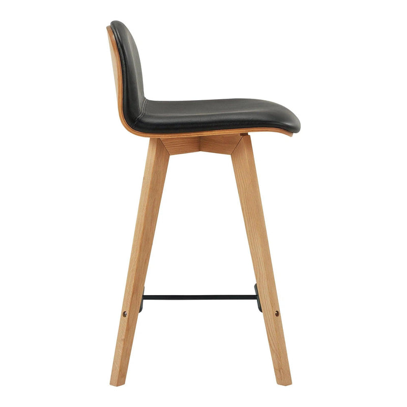 Napoli Black Leather and Wood Counter Stool Counter Stools LOOMLAN By Moe's Home