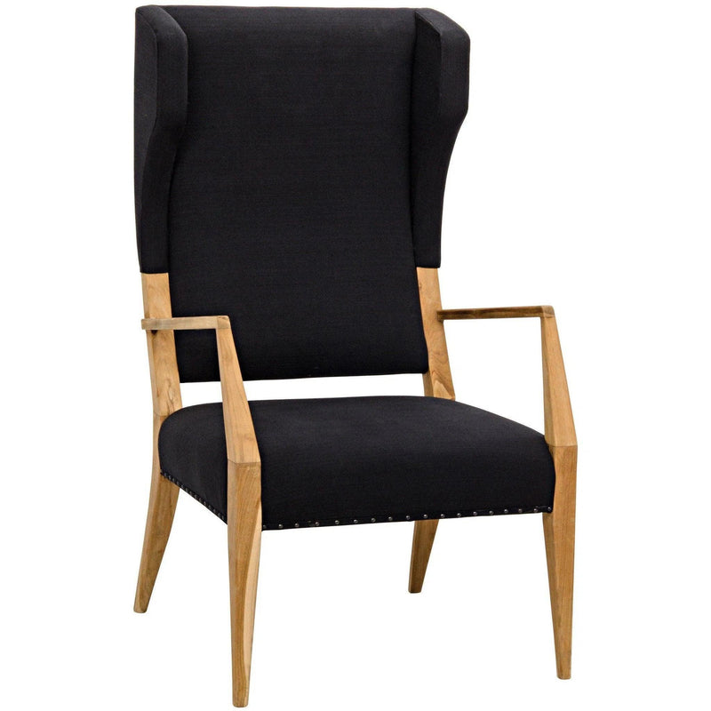 Narciso Teak Wood Chair With Black Woven Fabric Club Chairs LOOMLAN By Noir