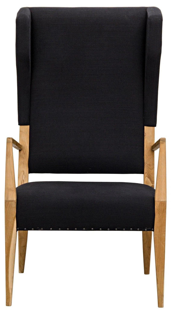 Narciso Teak Wood Chair With Black Woven Fabric Club Chairs LOOMLAN By Noir