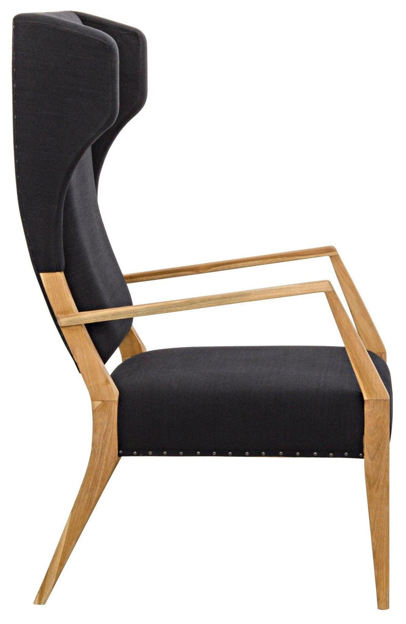 Narciso Teak Wood Chair With Black Woven Fabric Club Chairs LOOMLAN By Noir