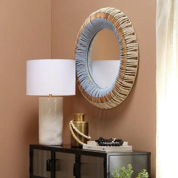 Native Beaded Mirror Wall Mirrors LOOMLAN By Jamie Young