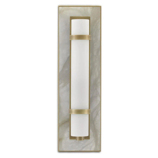 Natural Alabaster Opaque White Bruneau Brass Wall Sconce Wall Sconces LOOMLAN By Currey & Co