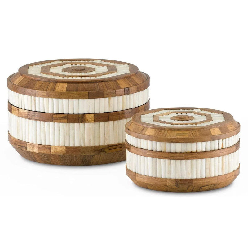 Natural Bone Natural Banjhara Round Box Set of 2 Boxes & Bowls LOOMLAN By Currey & Co