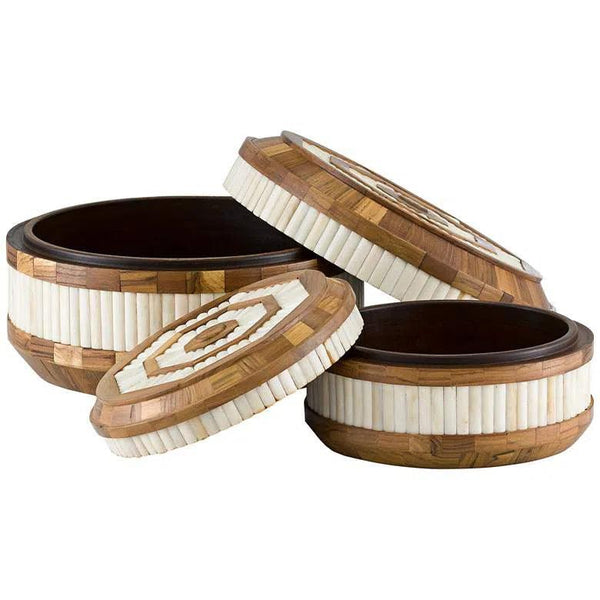 Natural Bone Natural Banjhara Round Box Set of 2 Boxes & Bowls LOOMLAN By Currey & Co