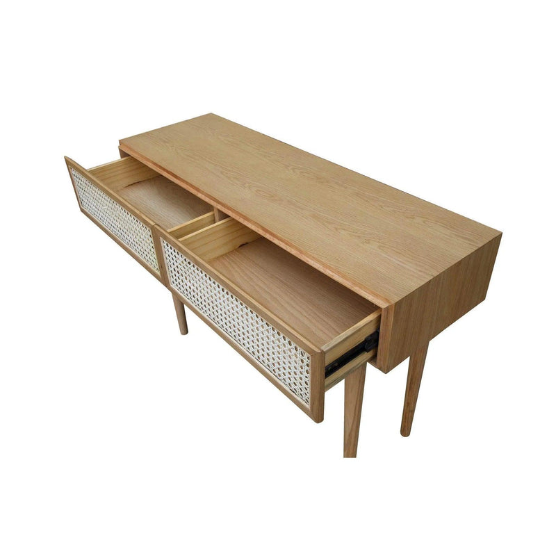 Natural Brown Console Table With Drawers Wood Top Wood Base Console Tables LOOMLAN By LH Imports