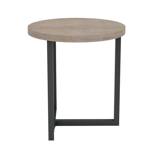 Natural Brown Round Side Table Wood Top With Metal Base Side Tables LOOMLAN By LH Imports