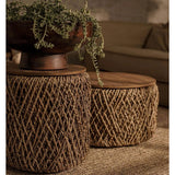 Natural Brown Round Side Table Wood Top With Wood Base Side Tables LOOMLAN By LH Imports