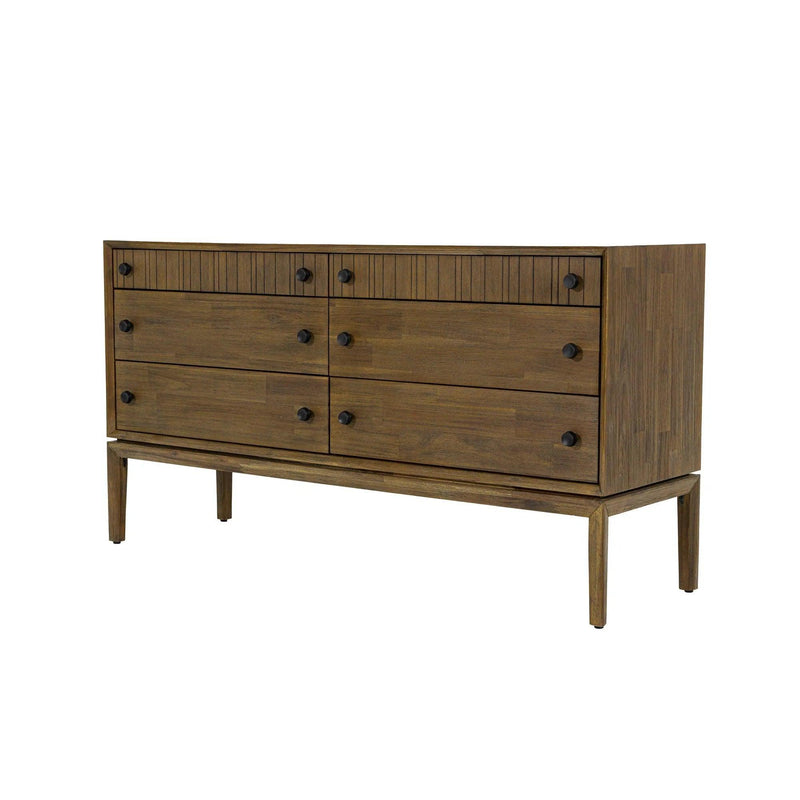 Natural Brown Solid Wood Frame West 6 Drawer Dresser Dressers LOOMLAN By LH Imports