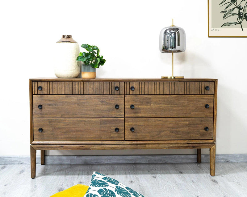 Natural Brown Solid Wood Frame West 6 Drawer Dresser Dressers LOOMLAN By LH Imports