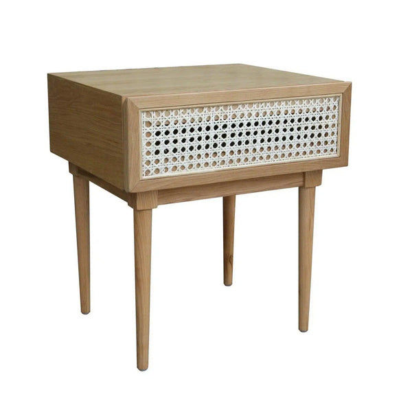 Natural Brown Square Side Table With Drawers Wood Top Wood Base Side Tables LOOMLAN By LH Imports