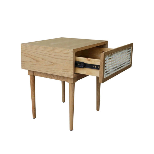 Natural Brown Square Side Table With Drawers Wood Top Wood Base Side Tables LOOMLAN By LH Imports